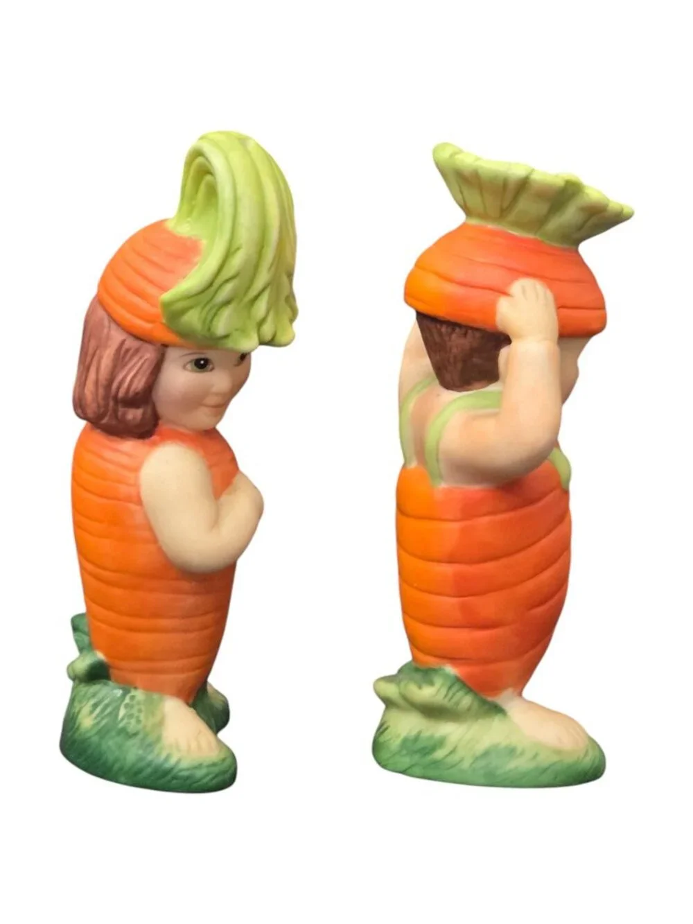 Carrot Salt & Pepper Shaker Set Kids Couple Kitsch Franklin Mint Vintage 1991